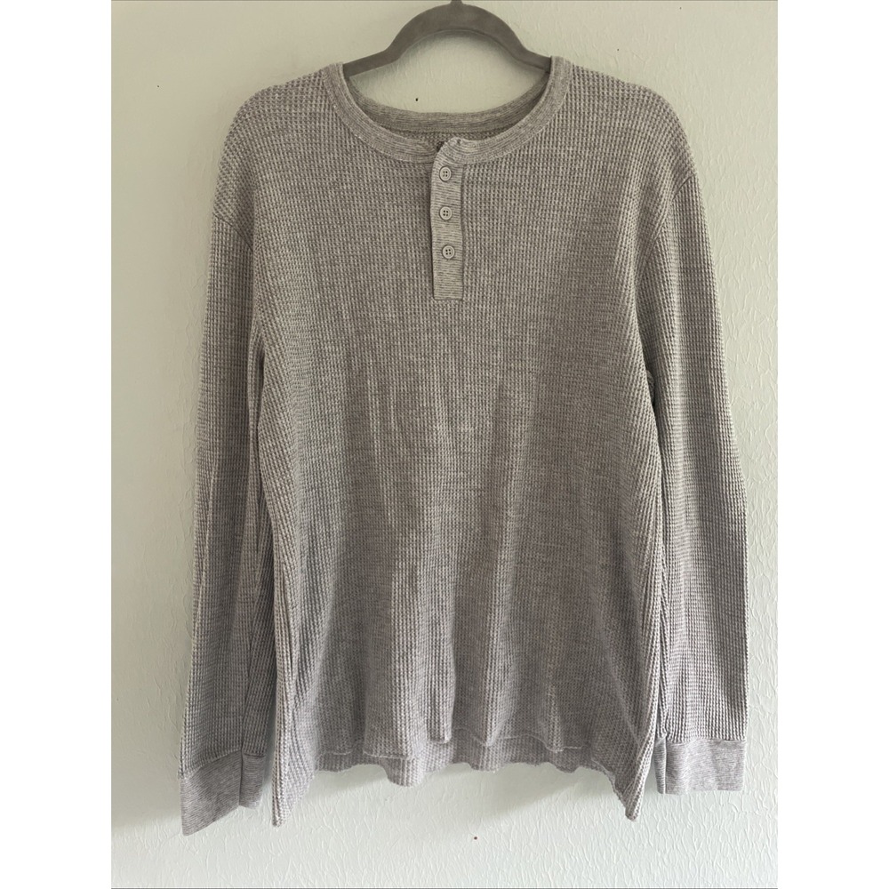 Fruit‎ of the Loom Shirt Mens 2XL Gray Thermal Waffle Knit Henley Long Sleeve